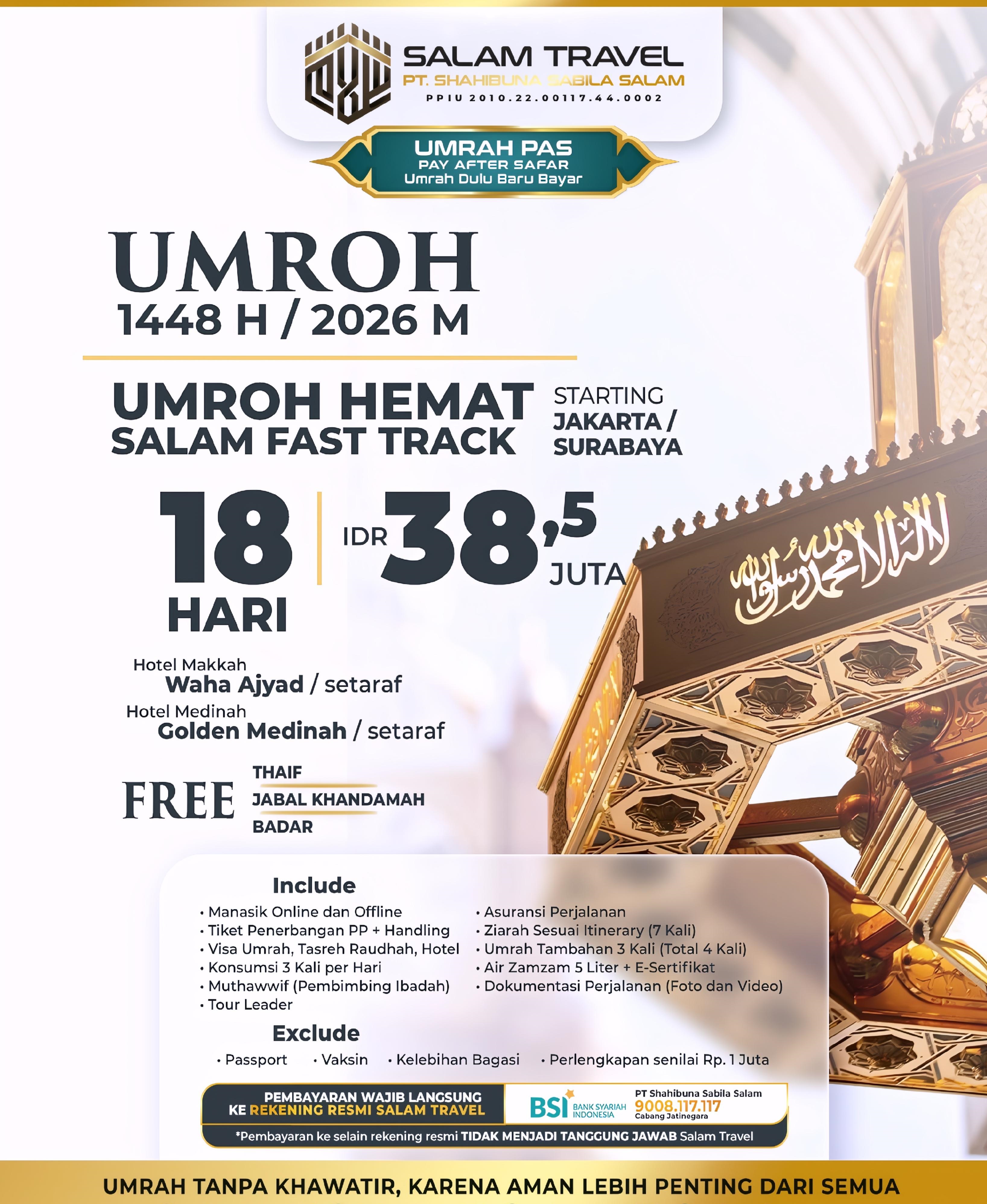 Paket Umroh Hemat FAST TRACK 18 Hari